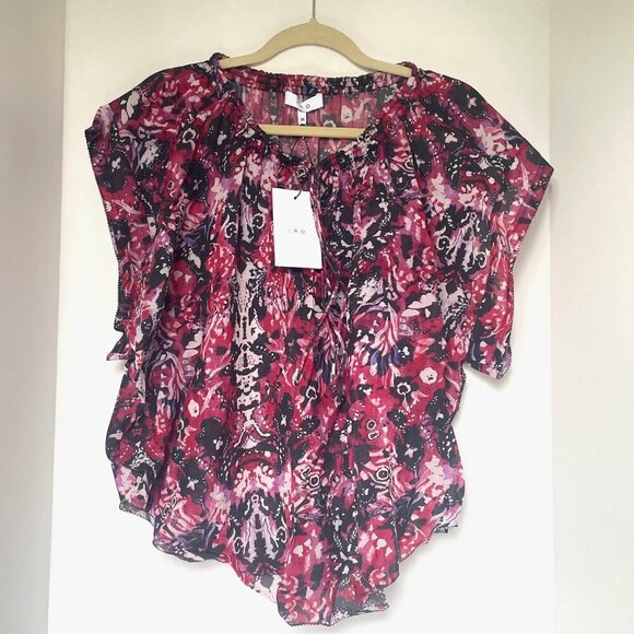 IRO Blouse Womens 4 Pink Short Sleeve Neck Ties Abstract Blouse Iseline EU36 - Picture 6 of 11